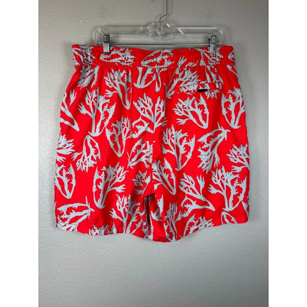Nautica Mens Swim Trunks Red Coral Print Board Shorts‎ Mesh Lining Large